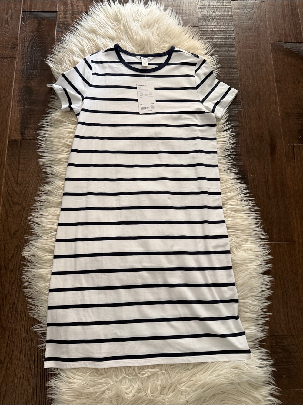 Athleta Classic Striped Tee Dress - White & Navy